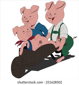 Vector 3 pigs with a wheelbarrow