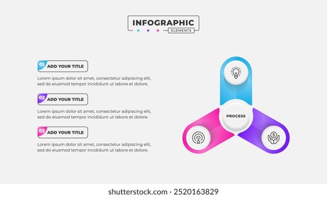 Vetor 3 etapas processo de negócios infográfico modelo de design