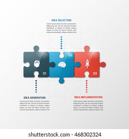 Vector 3 steps puzzle style timeline infographic template. Business concept.