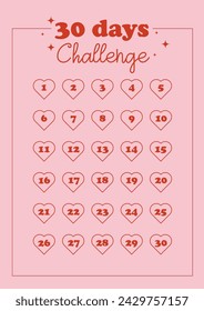  Vector 30 days challenge template habit tracker, notebook page, pink background