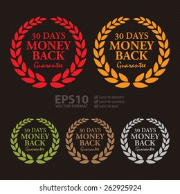 Vector : 30 Days Money Back Guarantee Wheat Laurel Wreath, Badge, Label, Sticker, Sign or Icon