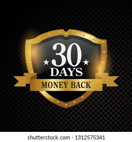 El vector 30 días de satisfacción garantiza etiquetas doradas sobre fondo negro