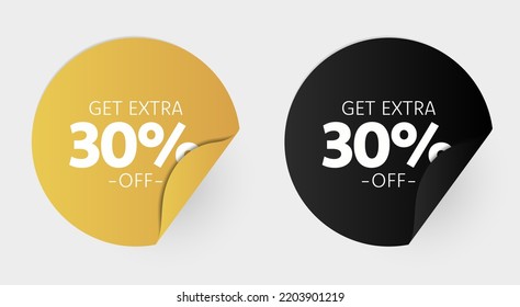 Vector Up to 30 percent Sale Buttons Shape Banner Design Set. Orenge, black Round Creative Banners Isolated for Advertisement Graphic Designs