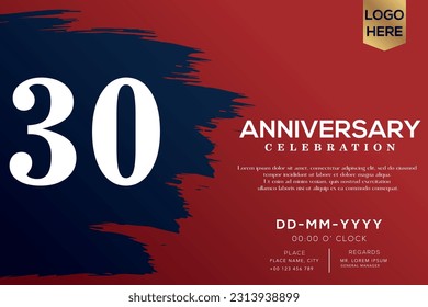 Vector 30 years anniversary with blue brush isolated on red background vector design