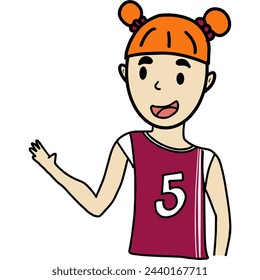 Vector 3000*3000 300dpi. A young girl in basketball attire holds a basketball, poised for action on a court. She exudes determination, surrounded by the energy of the game.