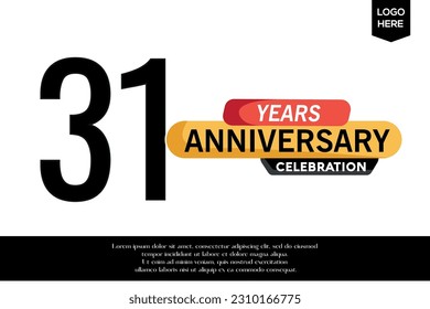 Lotipo de celebración del 31º aniversario del vector color amarillo negro aislado en fondo blanco