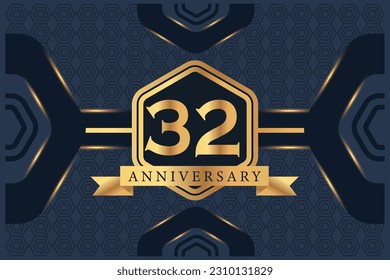 Vector 32 year anniversary celebration logo vector design with black elegant color on blue background