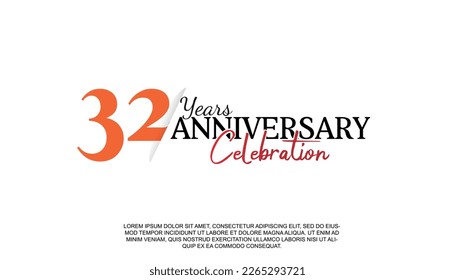 Vector 32 years anniversary logotype number with red and black color for celebration event isolated illustration design. 