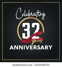 Logo de celebración del 32º aniversario del vector con diseño vectorial aislado de color dorado de anillo y elegancia