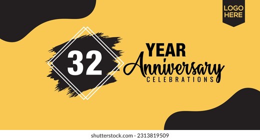 Diseño de celebración del 32º aniversario de vectores con diseño vectorial de color amarillo y pincel negro