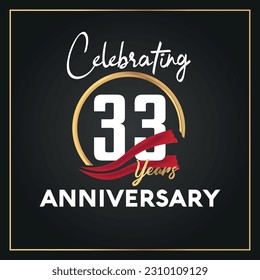 Vector 33rd year anniversary celebration logo with ring and elegance golden color isolated vector design