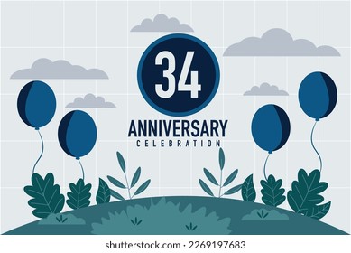 Vector 34 years anniversary invitation card. anniversary celebration modern design illustration template.	