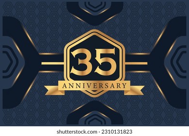 Vector 35 year anniversary celebration logo vector design with black elegant color on blue background