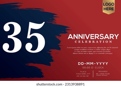 Vector 35 years anniversary with blue brush isolated on red background vector design