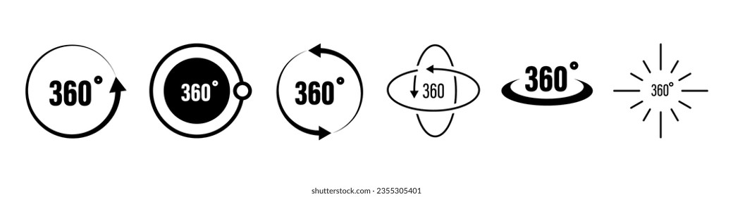 Vector 360 degrees rotation icon collection. Vector icons for media app.