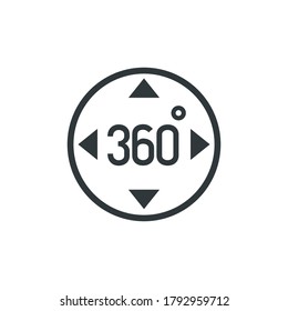 Vector 360 degrees view icon line style isolated on white background. Math symbol, full rotaion, download sign.10 eps