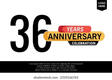 Lotipo de celebración del 36º aniversario del vector color amarillo negro aislado en fondo blanco