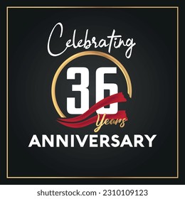 Vector 36th year anniversary celebration logo with ring and elegance golden color isolated vector design