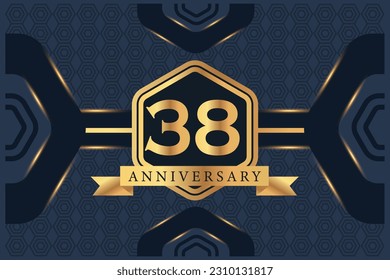 Vector 38 year anniversary celebration logo vector design with black elegant color on blue background