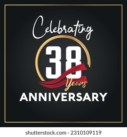 Vector 38th year anniversary celebration logo with ring and elegance golden color isolated vector design