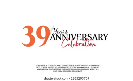 Vector 39 years anniversary logotype number with red and black color for celebration event isolated illustration design. 
