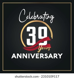 Logo de la celebración del 39º aniversario del Vector con diseño vectorial aislado de color dorado de anillo y elegancia
