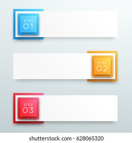 Vector 3d 1 to 3 Text Box Banner Steps Infographic B