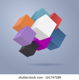 Vector 3d abstract background. Colored cubes