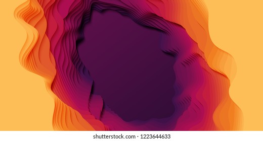 Vector 3D abstract background with paper cut shapes. Colorful carving art. Paper craft landscape with gradient fade colors. Minimalistic design layout for business presentations, flyers, posters