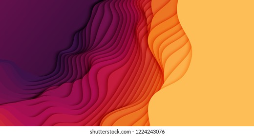 Vector 3D abstract background with paper cut shapes. Colorful carving art. Paper craft landscape with gradient fade colors. Minimalistic design layout for business presentations, flyers, posters