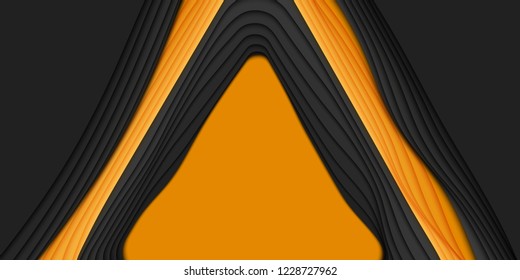 Vector 3D abstract background with paper cut shape. Orange and black carving art. Paper craft Antelope canyon landscape with gradient colors. Minimalistic design for business presentations, flyers