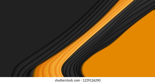 Vector 3D abstract background with paper cut shape. Orange and black carving art. Paper craft Antelope canyon landscape with gradient colors. Minimalistic design for business presentations, flyers