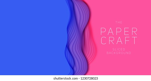 Vector 3D abstract background with paper cut shape. Colorful carving art. Paper craft Antelope canyon landscape with gradient colors. Minimalistic design for business presentations, flyers