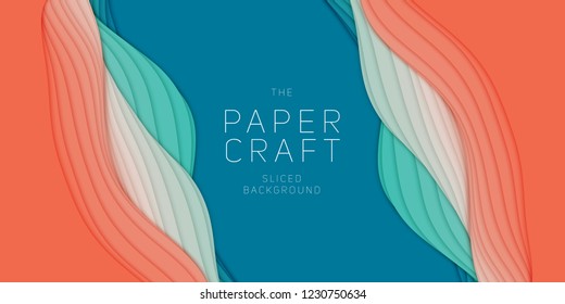 Vector 3D abstract background with paper cut shape. Colorful carving art. Paper craft Antelope canyon landscape with gradient colors. Minimalistic design for business presentations, flyers