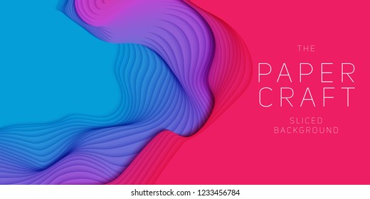 Vector 3D abstract background with paper cut neon shape. Colorful carving art. Paper craft Antelope canyon landscape with gradient colors. Minimalistic design for business presentations, flyers