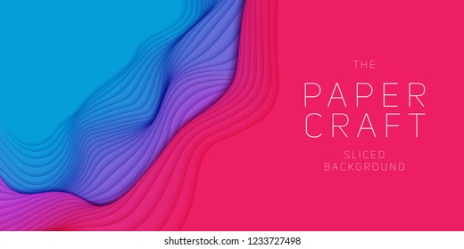 Vector 3D abstract background with paper cut neon shape. Colorful carving art. Paper craft Antelope canyon landscape with gradient colors. Minimalistic design for business presentations, flyers