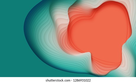 Vector 3D abstract background with paper cut heart shape. Colorful carving art. Paper craft heart for Valentine's Day. Minimalistic design for love cards, posters etc