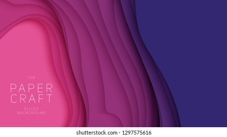 Vector 3D abstract background with paper cut neon shape. Colorful carving art. Paper craft Antelope canyon landscape with gradient colors. Minimalistic design for business presentations, flyers