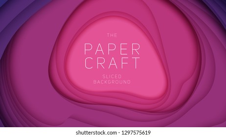 Vector 3D abstract background with paper cut neon shape. Colorful carving art. Paper craft Antelope canyon landscape with gradient colors. Minimalistic design for business presentations, flyers
