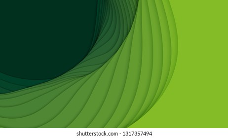 Vector 3D abstract background with paper cut shapes. Green carving art. Paper craft landscape with gradient fade colors. Minimalistic design layout for business presentations, flyers, posters