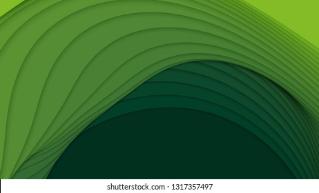 Vector 3D abstract background with paper cut shapes. Green carving art. Paper craft landscape with gradient fade colors. Minimalistic design layout for business presentations, flyers, posters