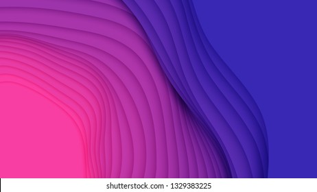 Vector 3D abstract background with paper cut neon shape. Colorful carving art. Paper craft Antelope canyon landscape with gradient colors. Minimalistic design for business presentations, flyers