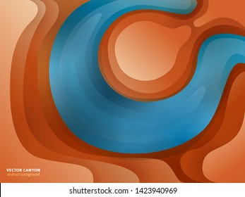 Vector 3D abstract background with paper cut bend shape. Paper craft horseshoe canyon landscape with gradient colors.