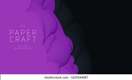 Vector 3D abstract background with paper cut shape. Black and violet carving art. Paper craft Antelope canyon landscape with gradient colors. Minimalistic design for business presentations, flyers.