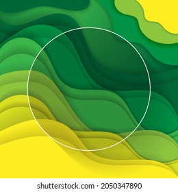 vector 3D abstract background with paper cut shape. green color carving art. Paper craft gradient colors. Minimalist design for business presentations, flyers.