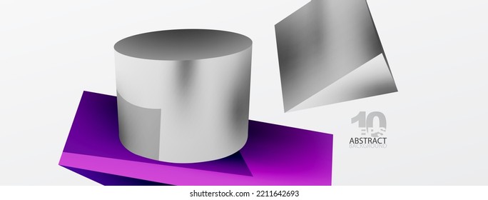 Vector 3d abstract background. Shapes 3d triangle and cylinder. Trendy techno business template for wallpaper, banner, background or landing