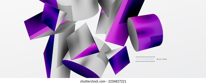 Vector 3d abstract background. Shapes 3d triangle and cylinder. Trendy techno business template for wallpaper, banner, background or landing