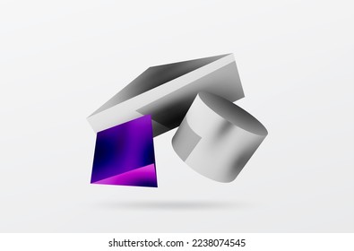 Vector 3d abstract background. Shapes 3d triangle and cylinder. Trendy techno business template for wallpaper, banner, background or landing