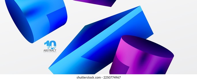Vector 3d abstract background. Shapes 3d triangle and cylinder. Trendy techno business template for wallpaper, banner, background or landing