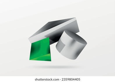 Vector 3d abstract background. Shapes 3d triangle and cylinder. Trendy techno business template for wallpaper, banner, background or landing